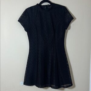 Zara Basic Collection Black Mini Dress with Mandarin Collar Lace Overlay Size M